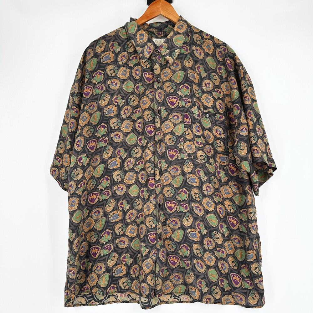 VTG 90s Summa Mens 100% Silk Button Up Shirt XL Regency Luxury Old Money Preppy‎